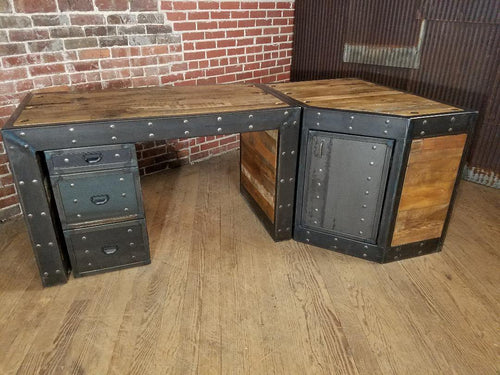 Vintage Desk And Cabinet Set - Office Furniture Set
